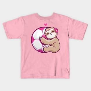 Girls Soccer Pink football Cute Sloth Kids T-Shirt